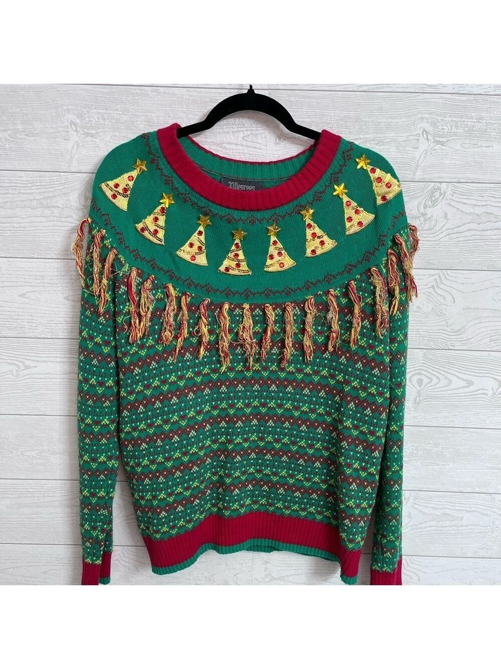 33 Degrees Women’s Green & Red Christmas Sweater. Size L